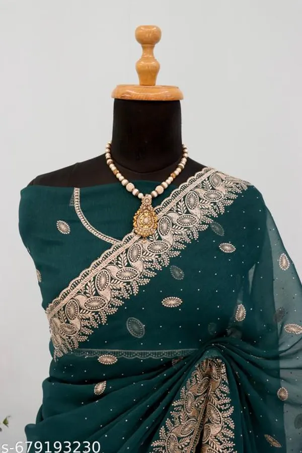 Green_Embroidered_Party_Wear_Shimmer_Saree_With_Blouse_For_Women