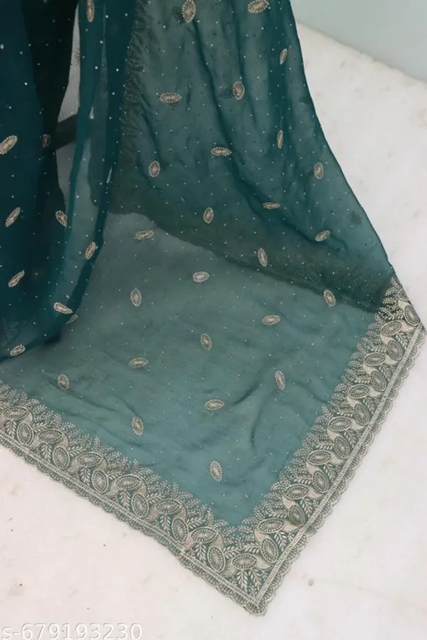Green_Embroidered_Party_Wear_Shimmer_Saree_With_Blouse_For_Women