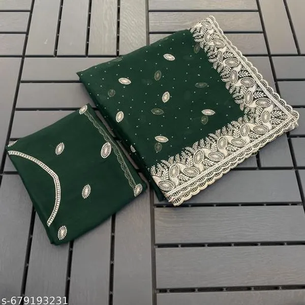 Dark_Green_Embroidered_Party_Wear_Shimmer_Saree_With_Blouse_For_Women