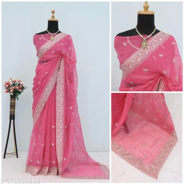 Pink_Embroidered_Party_Wear_Shimmer_Saree_With_Blouse_For_Women