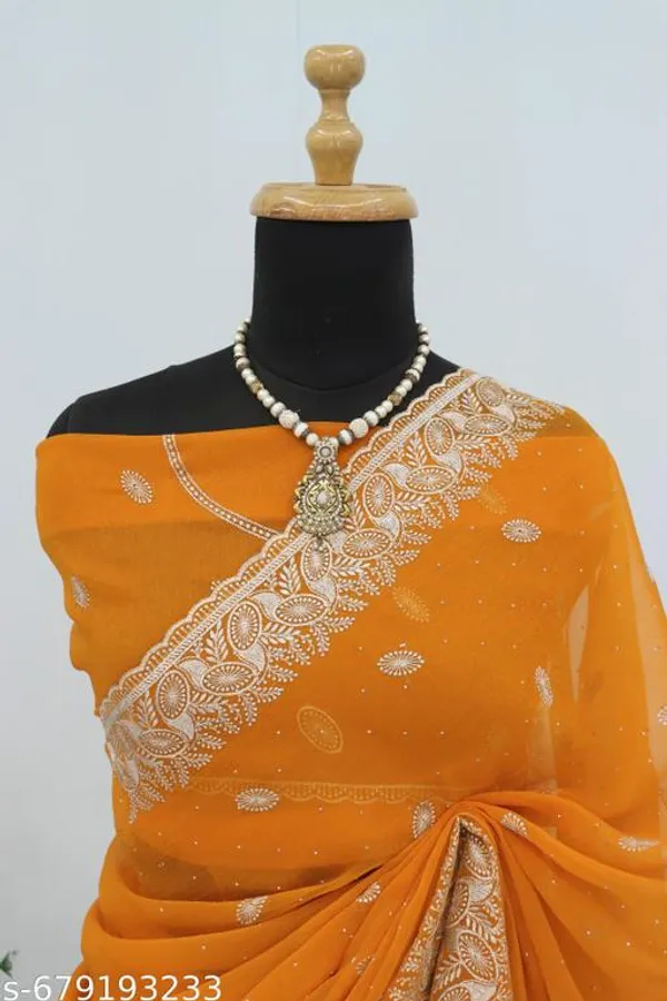 Orange_Embroidered_Party_Wear_Shimmer_Saree_With_Blouse_For_Women
