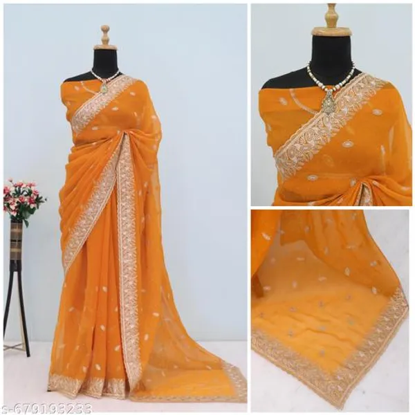 Orange_Embroidered_Party_Wear_Shimmer_Saree_With_Blouse_For_Women