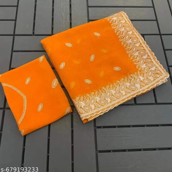 Orange_Embroidered_Party_Wear_Shimmer_Saree_With_Blouse_For_Women