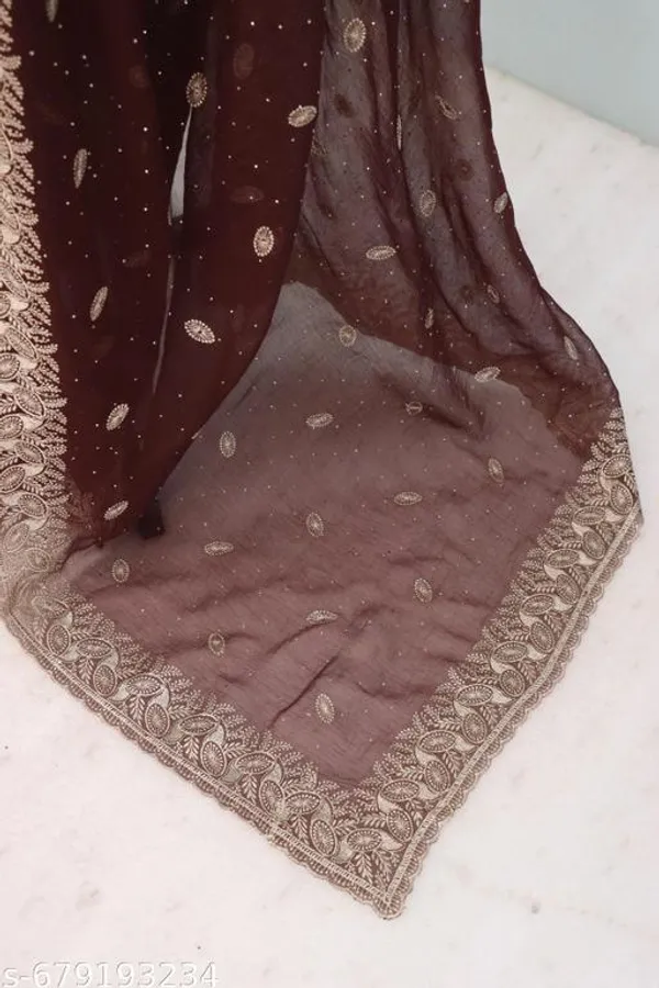 Brown_Embroidered_Party_Wear_Shimmer_Saree_With_Blouse_For_Women
