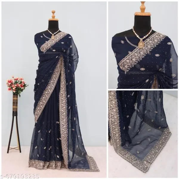 Blue_Embroidered_Party_Wear_Shimmer_Saree_With_Blouse_For_Women