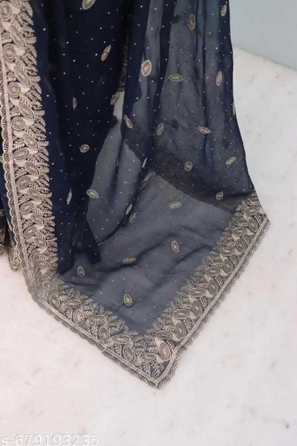 Blue_Embroidered_Party_Wear_Shimmer_Saree_With_Blouse_For_Women
