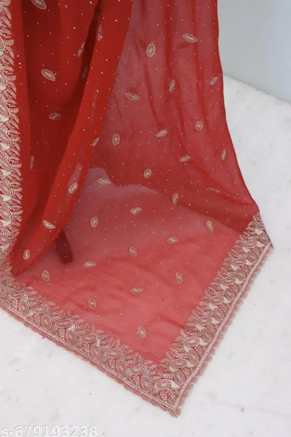 Red_Embroidered_Party_Wear_Shimmer_Saree_With_Blouse_For_Women