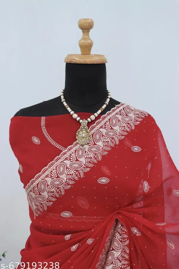 Red_Embroidered_Party_Wear_Shimmer_Saree_With_Blouse_For_Women