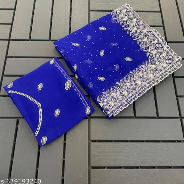Royal_Blue_Embroidered_Party_Wear_Shimmer_Saree_With_Blouse_For_Women