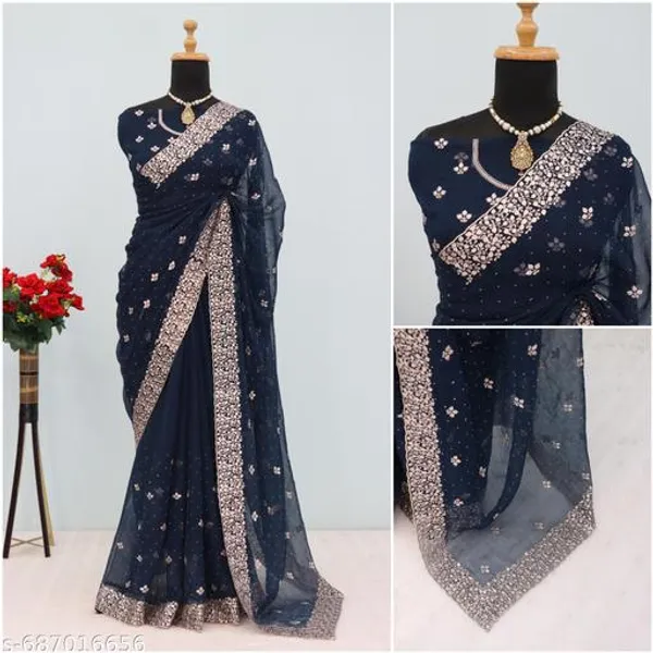 Blue_Embroidered_Party_Wear_Shimmer_Saree_With_Blouse_For_Women