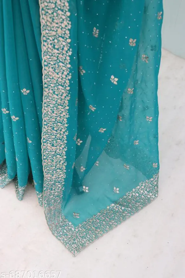 Teal_Embroidered_Party_Wear_Shimmer_Saree_With_Blouse_For_Women