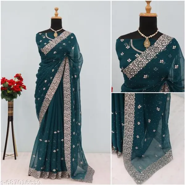 Green_Embroidered_Party_Wear_Shimmer_Saree_With_Blouse_For_Women