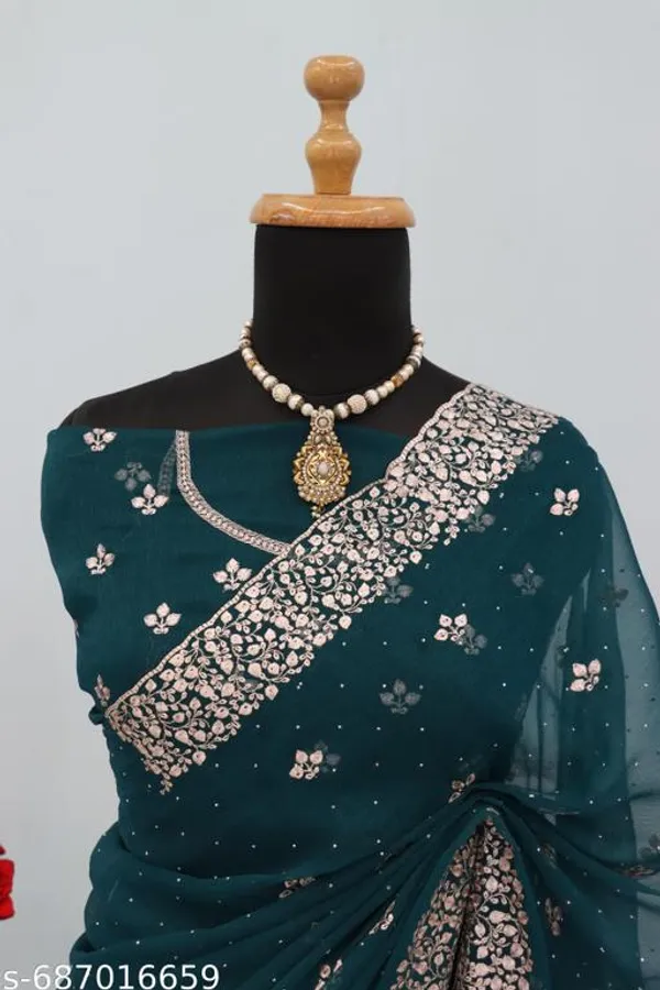 Green_Embroidered_Party_Wear_Shimmer_Saree_With_Blouse_For_Women