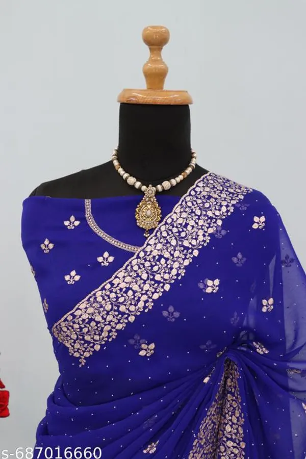 Blue_Embroidered_Party_Wear_Shimmer_Saree_With_Blouse_For_Women