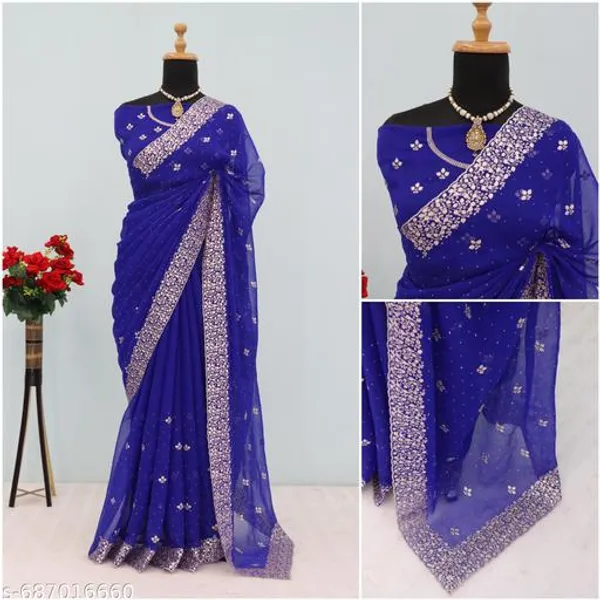 Blue_Embroidered_Party_Wear_Shimmer_Saree_With_Blouse_For_Women