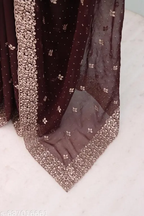Brown_Embroidered_Party_Wear_Shimmer_Saree_With_Blouse_For_Women