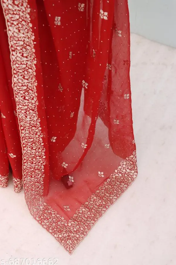 Red_Embroidered_Party_Wear_Shimmer_Saree_With_Blouse_For_Women