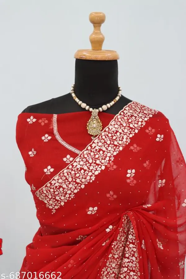 Red_Embroidered_Party_Wear_Shimmer_Saree_With_Blouse_For_Women