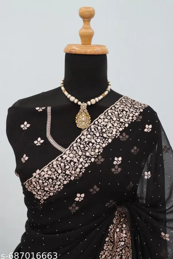 Black_Embroidered_Party_Wear_Shimmer_Saree_With_Blouse_For_Women