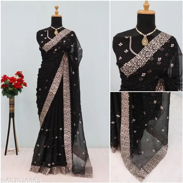Black_Embroidered_Party_Wear_Shimmer_Saree_With_Blouse_For_Women