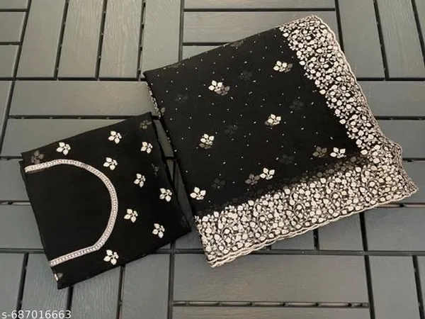 Black_Embroidered_Party_Wear_Shimmer_Saree_With_Blouse_For_Women