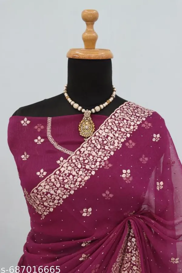 Dark_Pink_Embroidered_Party_Wear_Shimmer_Saree_With_Blouse_For_Women