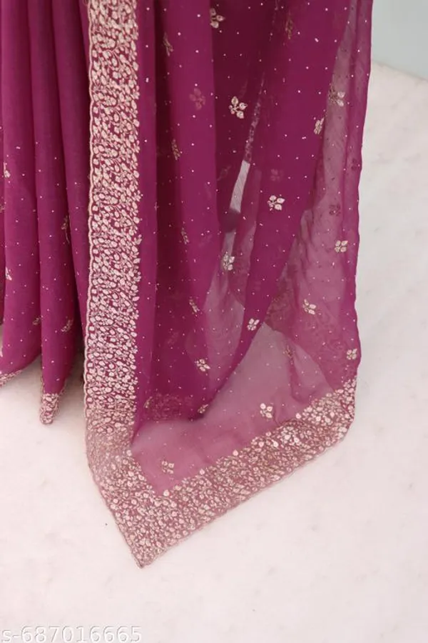 Dark_Pink_Embroidered_Party_Wear_Shimmer_Saree_With_Blouse_For_Women