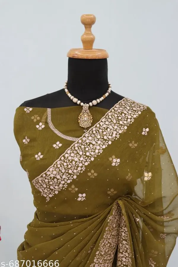 Mehendi_Embroidered_Party_Wear_Shimmer_Saree_With_Blouse_For_Women
