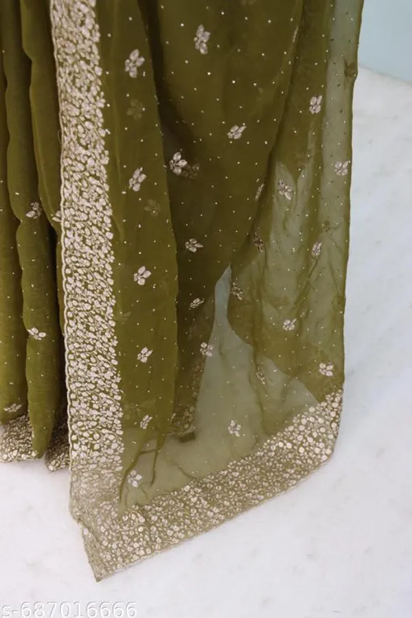 Mehendi_Embroidered_Party_Wear_Shimmer_Saree_With_Blouse_For_Women