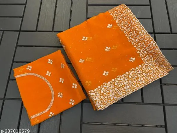 Orange_Embroidered_Party_Wear_Shimmer_Saree_With_Blouse_For_Women