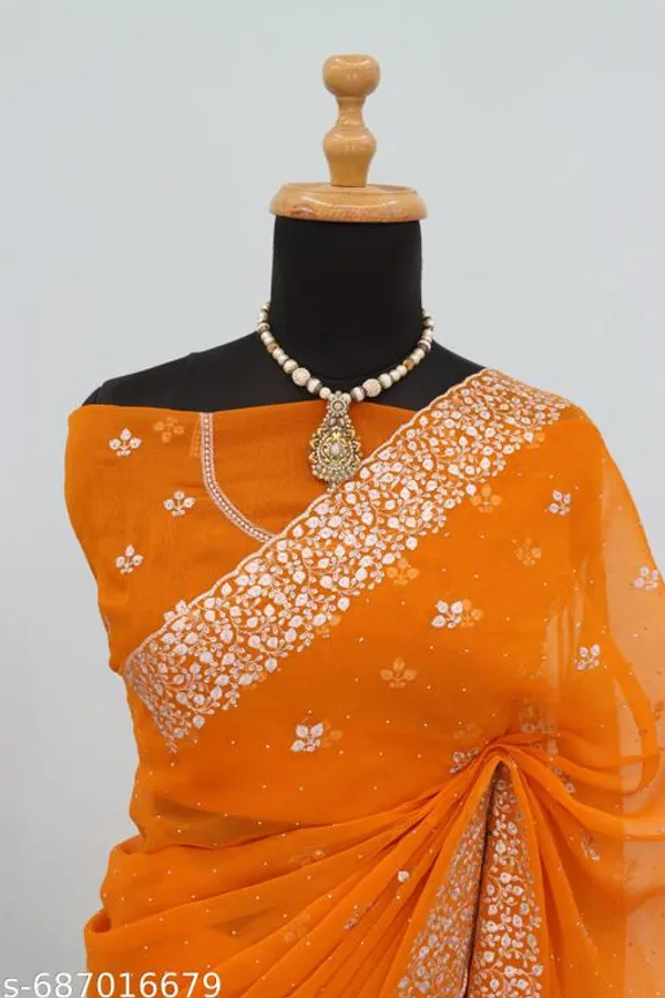Orange_Embroidered_Party_Wear_Shimmer_Saree_With_Blouse_For_Women