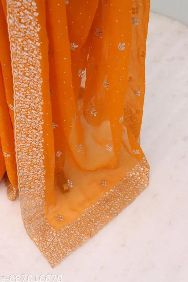 Orange_Embroidered_Party_Wear_Shimmer_Saree_With_Blouse_For_Women