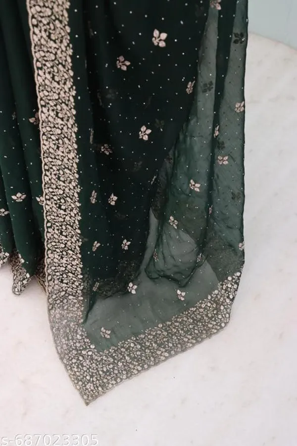 Dark_Green_Embroidered_Party_Wear_Shimmer_Saree_With_Blouse_For_Women