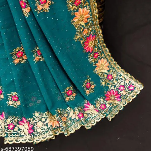 Teal_Embroidered_Bollywood_Saree_For_Women