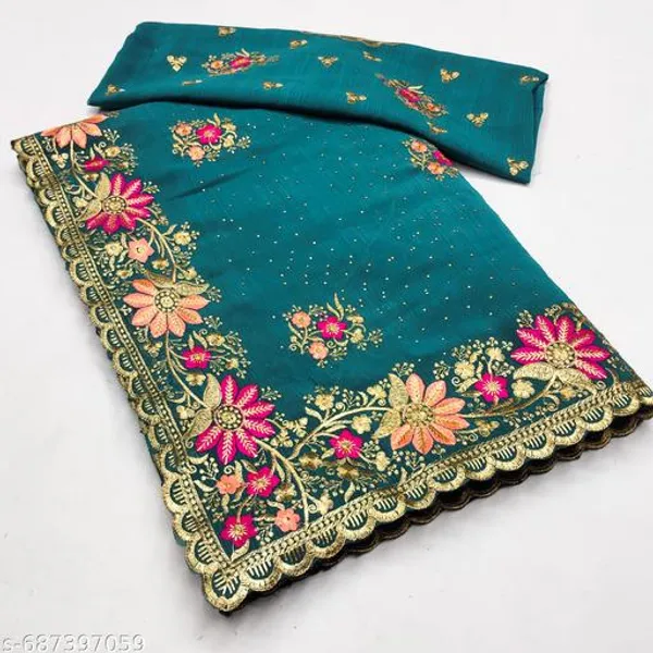 Teal_Embroidered_Bollywood_Saree_For_Women