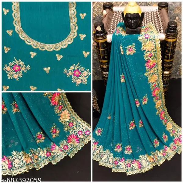 Teal_Embroidered_Bollywood_Saree_For_Women