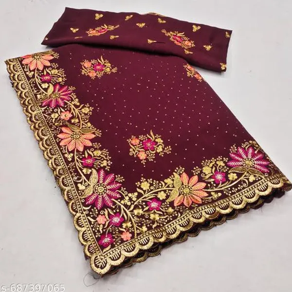 Maroon_Embroidered_Bollywood_Saree_For_Women