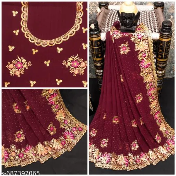 Maroon_Embroidered_Bollywood_Saree_For_Women