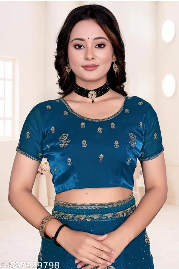 Blue_Fancy_Party_Wear_Premium_Jimmi_Chu_Embroidery_And_Swaroski_Work_With_Fancy_Cut_Work_Border_Saree_With_Blouse_For_Women