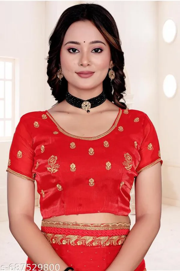 Red_Fancy_Party_Wear_Premium_Jimmi_Chu_Embroidery_And_Swaroski_Work_With_Fancy_Cut_Work_Border_Saree_With_Blouse_For_Women