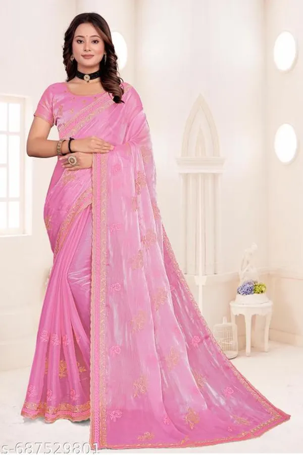 Pink_Fancy_Party_Wear_Premium_Jimmi_Chu_Embroidery_And_Swaroski_Work_With_Fancy_Cut_Work_Border_Saree_With_Blouse_For_Women