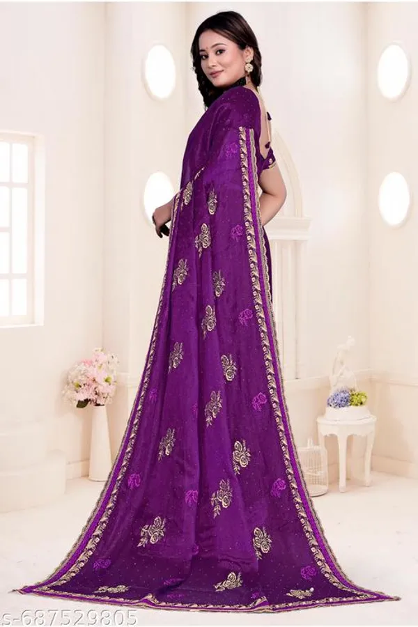 Purple_Fancy_Party_Wear_Premium_Jimmi_Chu_Embroidery_And_Swaroski_Work_With_Fancy_Cut_Work_Border_Saree_With_Blouse_For_Women
