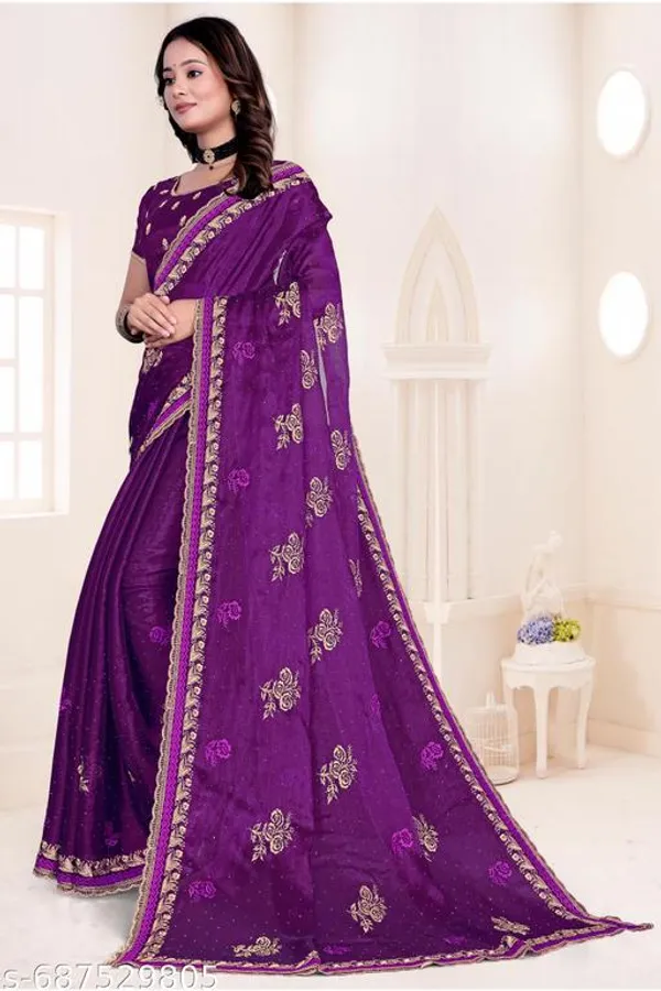 Purple_Fancy_Party_Wear_Premium_Jimmi_Chu_Embroidery_And_Swaroski_Work_With_Fancy_Cut_Work_Border_Saree_With_Blouse_For_Women