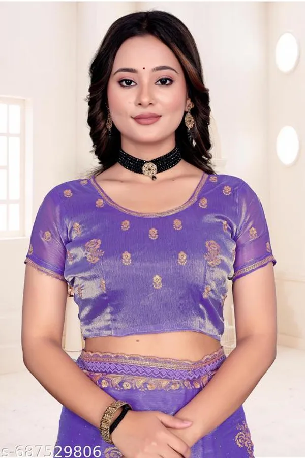 Light_Purple_Fancy_Party_Wear_Premium_Jimmi_Chu_Embroidery_And_Swaroski_Work_With_Fancy_Cut_Work_Border_Saree_With_Blouse_For_Women