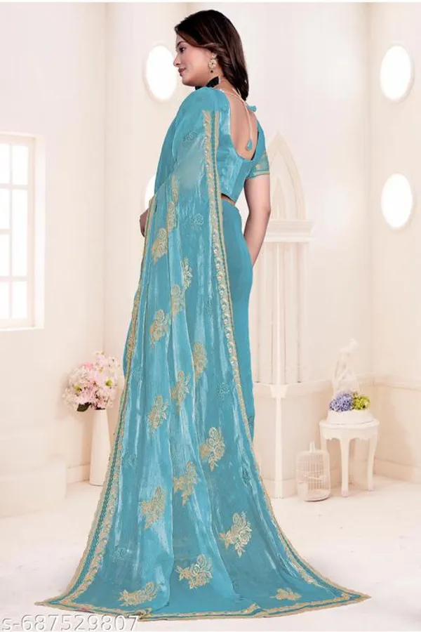 Sky_Blue_Fancy_Party_Wear_Premium_Jimmi_Chu_Embroidery_And_Swaroski_Work_With_Fancy_Cut_Work_Border_Saree_With_Blouse_For_Women