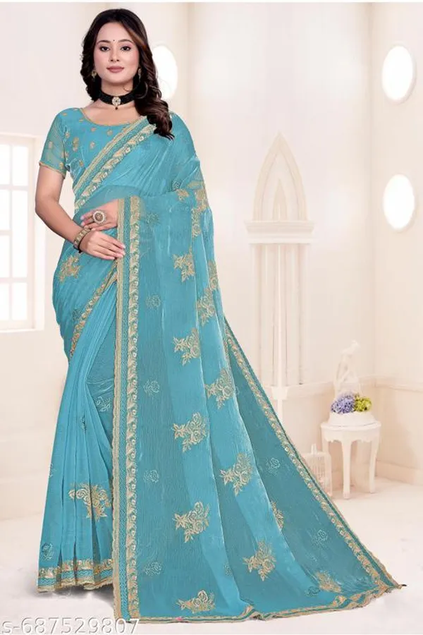 Sky_Blue_Fancy_Party_Wear_Premium_Jimmi_Chu_Embroidery_And_Swaroski_Work_With_Fancy_Cut_Work_Border_Saree_With_Blouse_For_Women