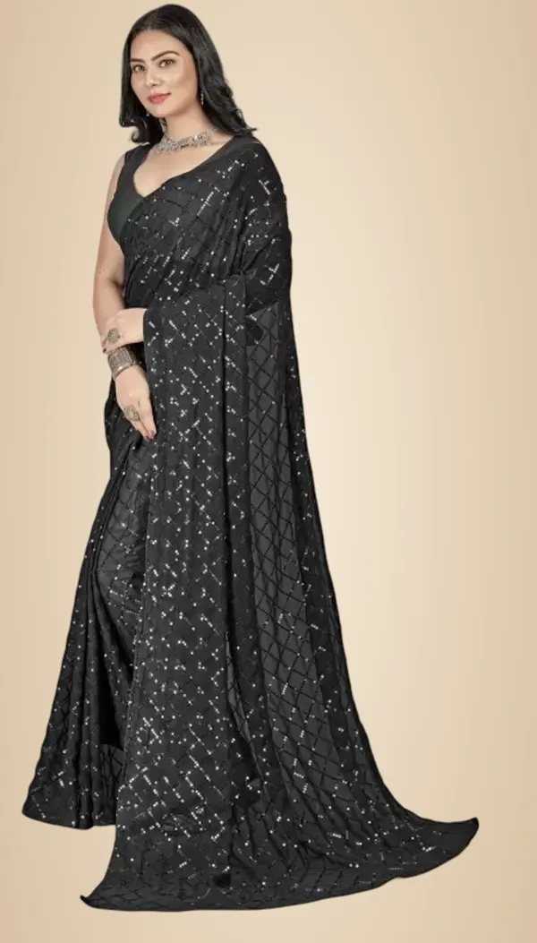 Black_Elegant_Design_Daimond_Georgette_Saree_For_Women