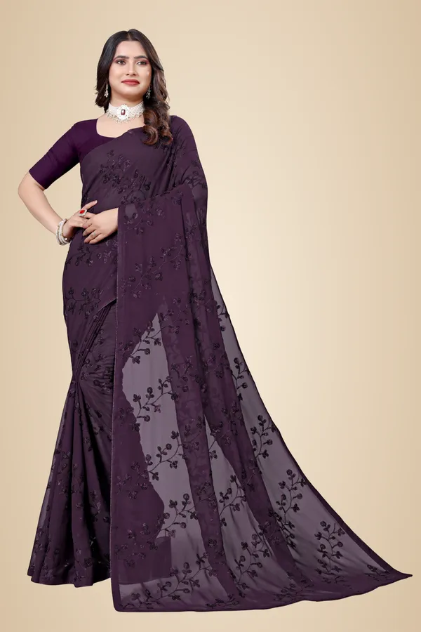 Wine_Elegant_Design_Chandra_Mukhi_Georgette_Saree_For_Women