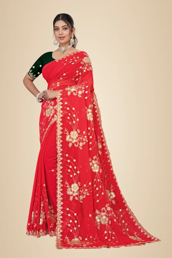 Red_And_Gold_Elegant_Design_Robinwood_Georgette_Saree_For_Women