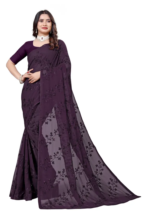 Wine_Elegant_Design_Chandra_Mukhi_Georgette_Saree_For_Women